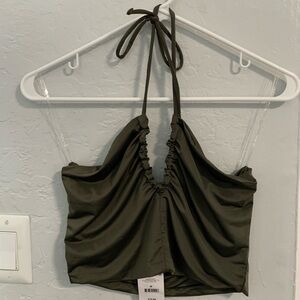 Cotton On | Olive Green Cropped Halter Tie Tank (Size M)